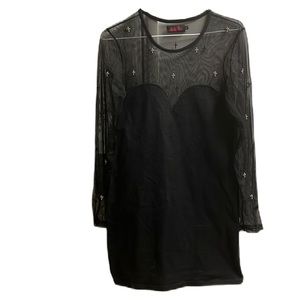 Motel Rocks, 74% Cotton, Long Sleeves, Cowl Neckline Dress, Black/Design, Large